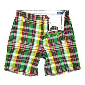 POLO RALPH LAUREN Vintage Multi-Color Flat Front Plaid Chino Shorts Men's Sz 34